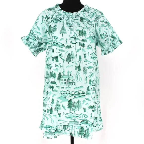 Hill House Home Katherine Nap Dress Ski Chalet Mini Ruffle Trim Green Medium NEW - Picture 1 of 8